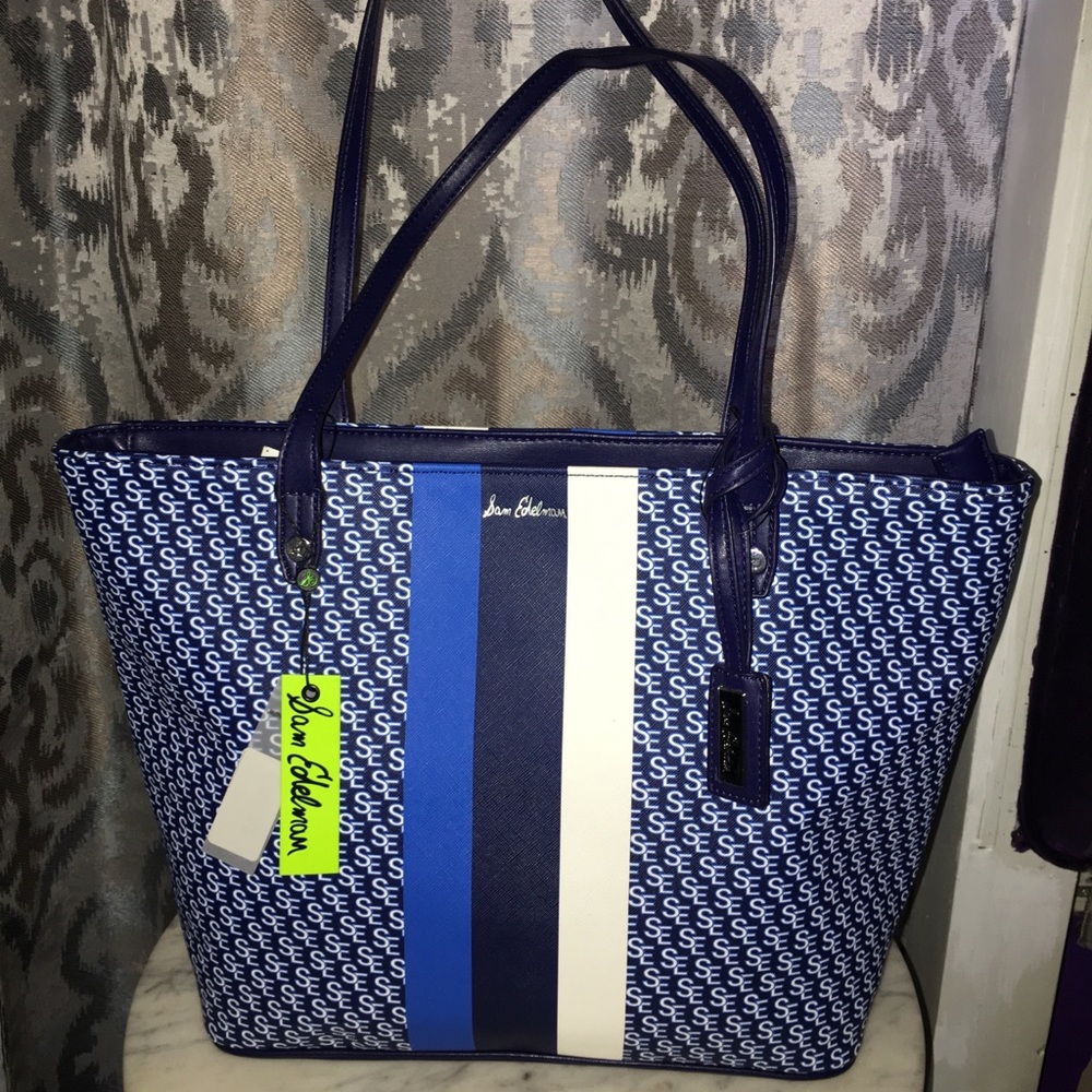Sam Edelman Signature Shoulder Bag Zip Tote Blue